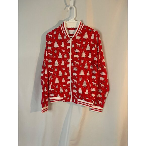 Denim & Flower Ricky Singh Mens M Red Holiday Bomber Jacket ptp 22 L 25 - Picture 1 of 6